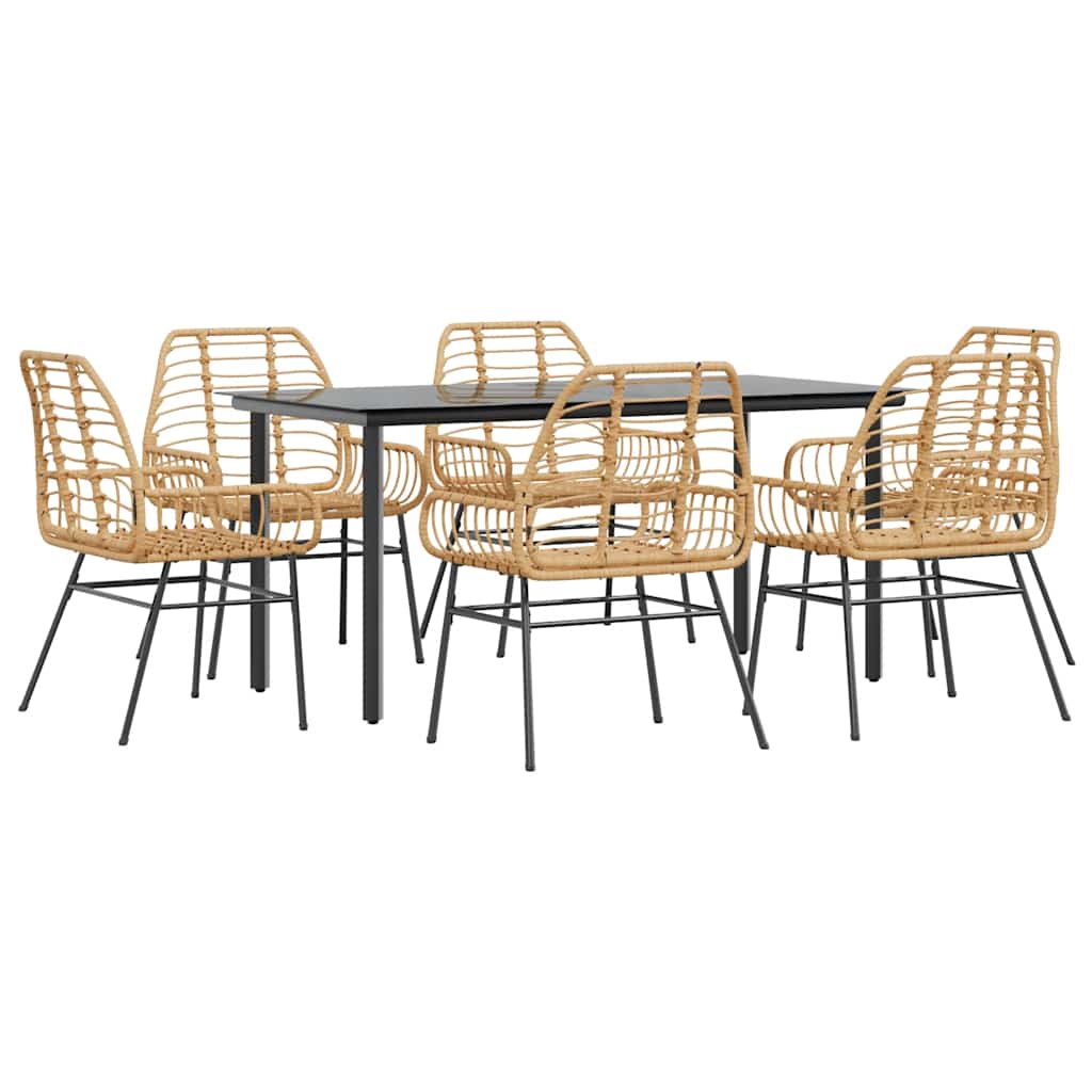 Set Pranzo da Giardino 7pz Marrone Polyrattan Vetro | homemem39