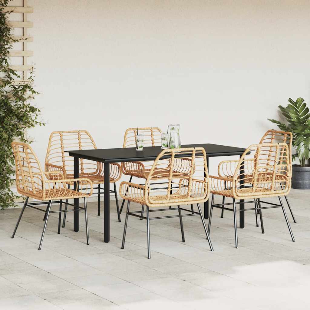 Set Pranzo da Giardino 7pz Marrone Polyrattan Vetro | homemem39