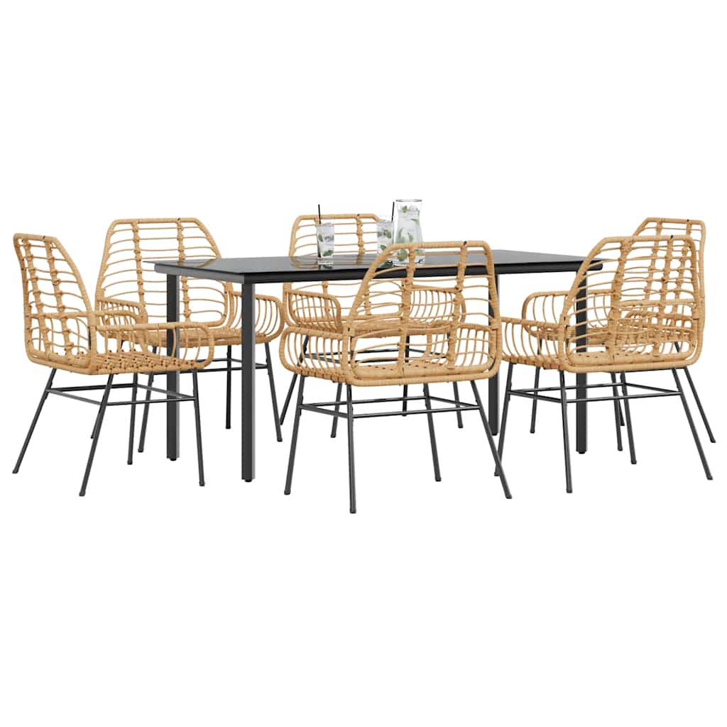 Set Pranzo da Giardino 7pz Marrone Polyrattan Vetro | homemem39