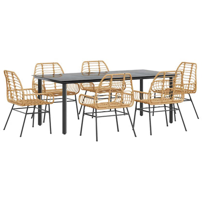 Set Pranzo da Giardino 7pz Marrone Polyrattan Vetro | homemem39