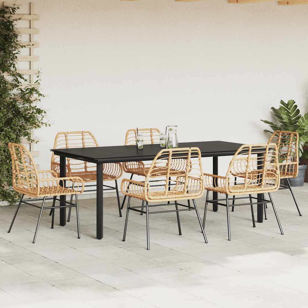Set Pranzo da Giardino 7pz Marrone Polyrattan Vetro | homemem39