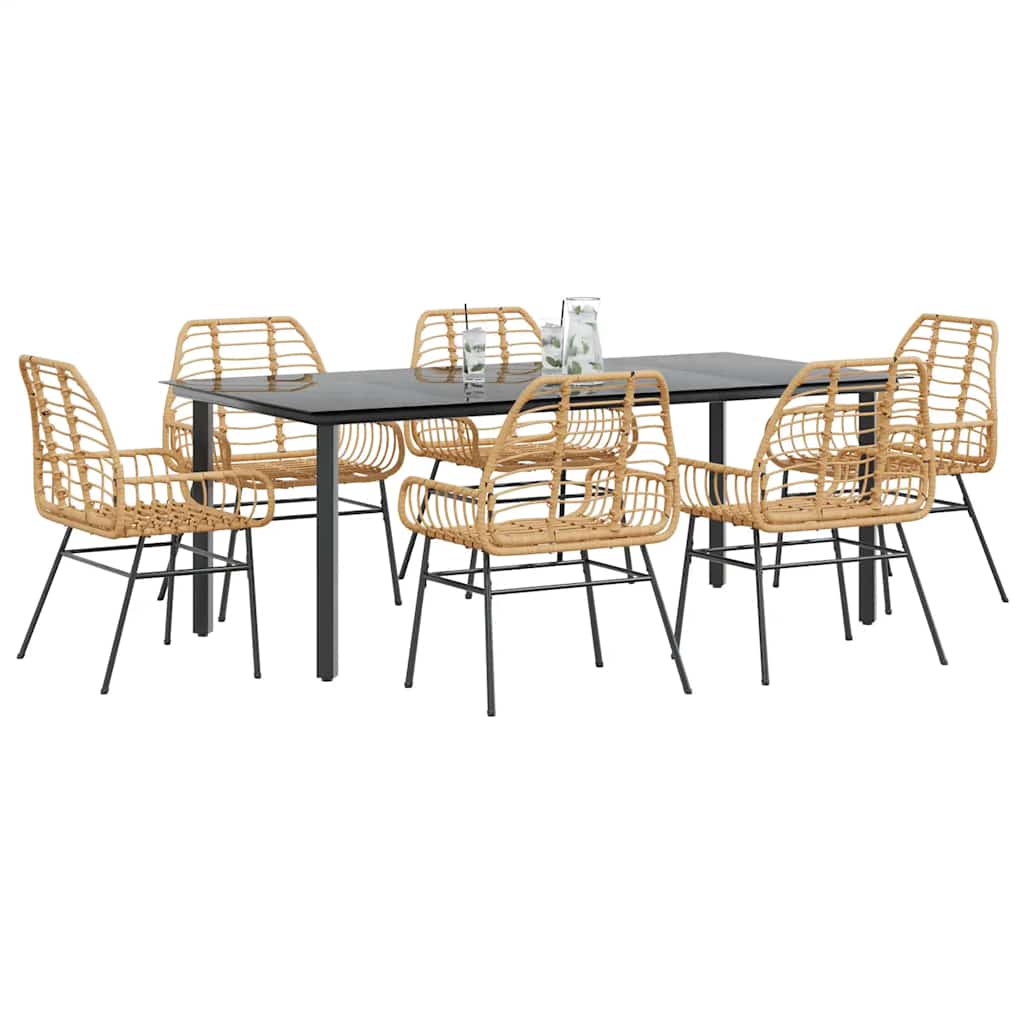 Set Pranzo da Giardino 7pz Marrone Polyrattan Vetro | homemem39