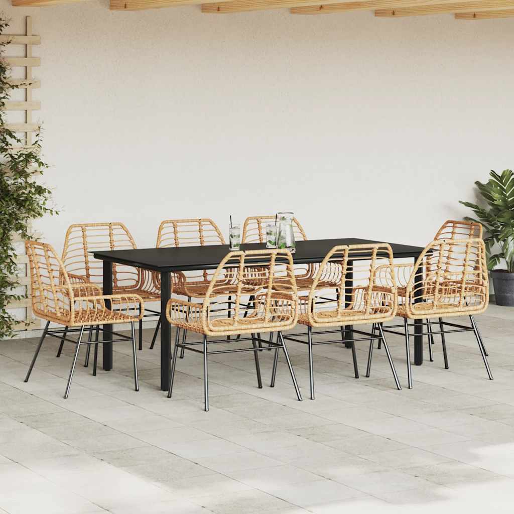 Set da Pranzo da Giardino 9 pz Polyrattan Vetro | homemem39