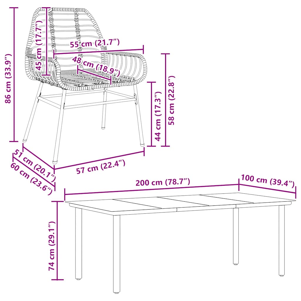 Set da Pranzo da Giardino 9 pz Polyrattan Vetro | homemem39