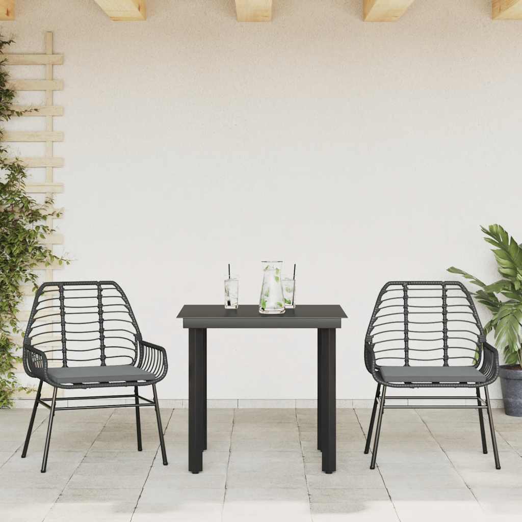 Set da Pranzo da Giardino 3 pz con Cuscini Polyrattan Vetro | homemem39