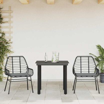 Set da Pranzo da Giardino 3 pz con Cuscini Polyrattan Vetro | homemem39