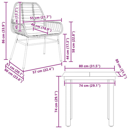 Set da Pranzo da Giardino 3 pz con Cuscini Polyrattan Vetro | homemem39