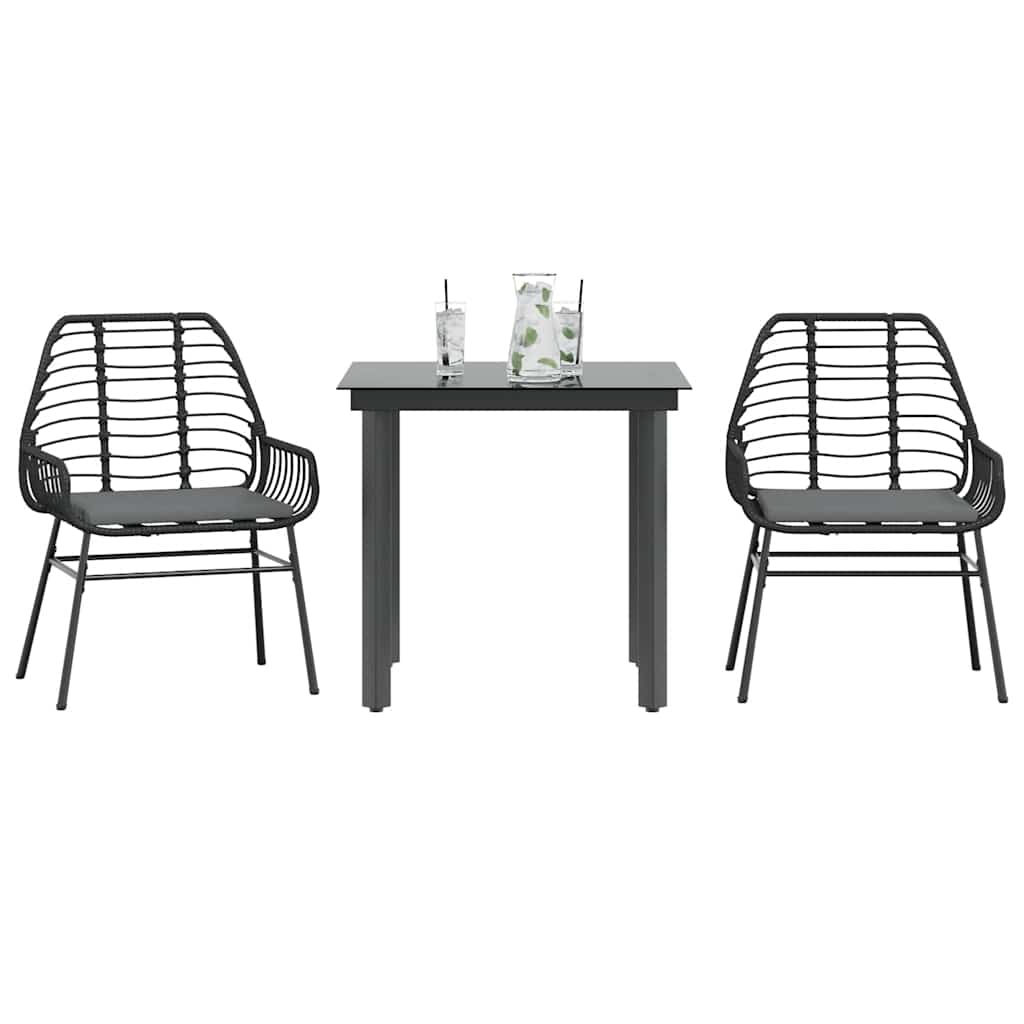 Set da Pranzo da Giardino 3 pz con Cuscini Polyrattan Vetro | homemem39