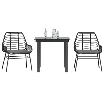 Set da Pranzo da Giardino 3 pz con Cuscini Polyrattan Vetro | homemem39