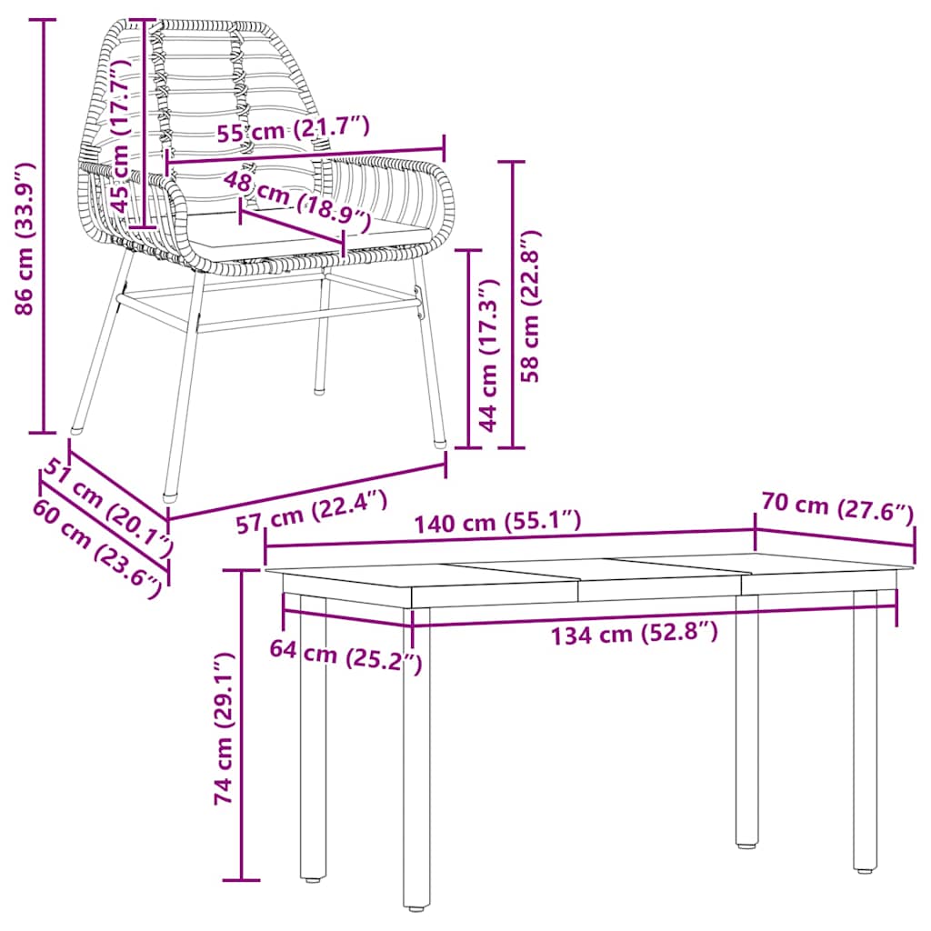 Set da Pranzo da Giardino con Cuscini 5 pz Polyrattan Vetro | homemem39