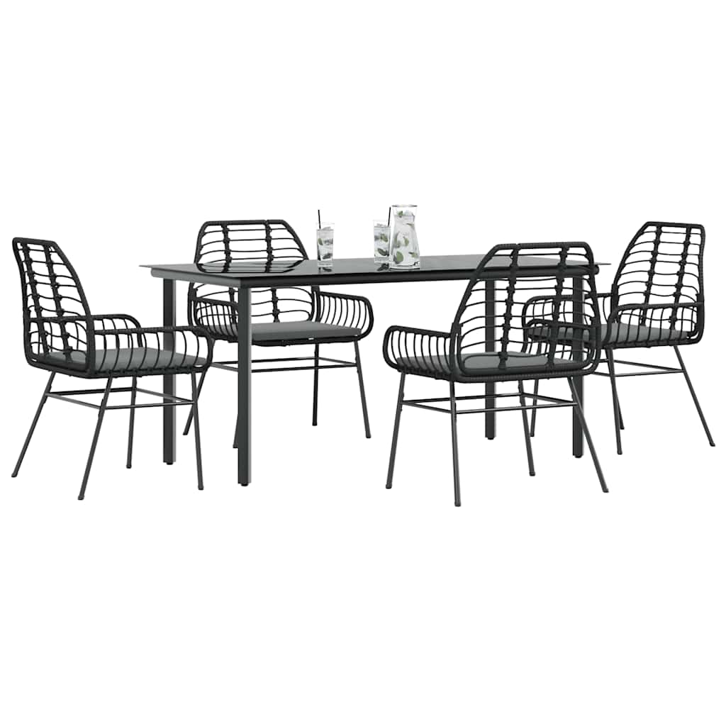 Set da Pranzo da Giardino con Cuscini 5 pz Polyrattan Vetro | homemem39