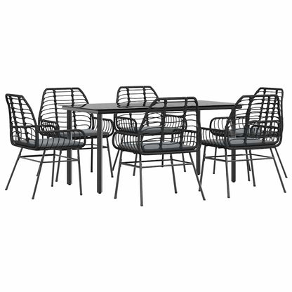 Set Pranzo da Giardino 7 pz Nero con Cuscini Polyrattan Vetro | homemem39