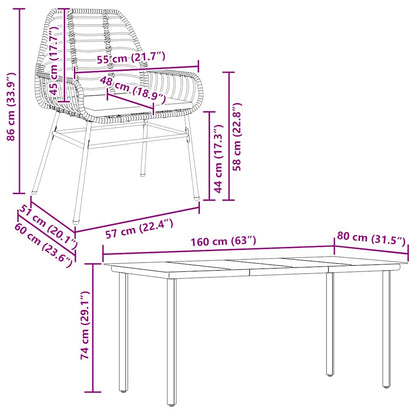 Set Pranzo da Giardino 7 pz Nero con Cuscini Polyrattan Vetro | homemem39