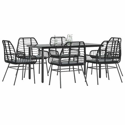 Set Pranzo da Giardino 7 pz Nero con Cuscini Polyrattan Vetro | homemem39