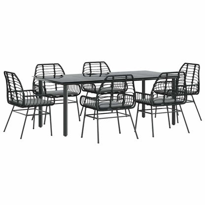 Set Pranzo da Giardino 7 pz Nero con Cuscini Polyrattan Vetro | homemem39