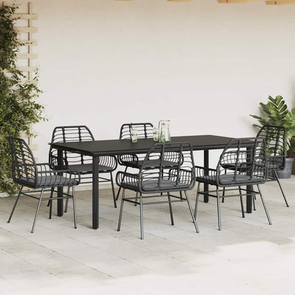 Set Pranzo da Giardino 7 pz Nero con Cuscini Polyrattan Vetro | homemem39