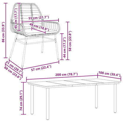Set Pranzo da Giardino 7 pz Nero con Cuscini Polyrattan Vetro | homemem39