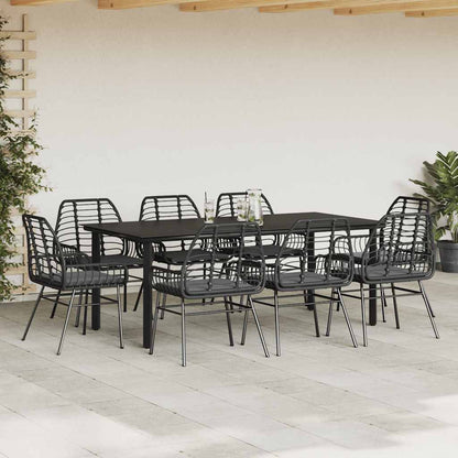 Set da Pranzo da Giardino 9 pz con Cuscini Polyrattan Vetro | homemem39