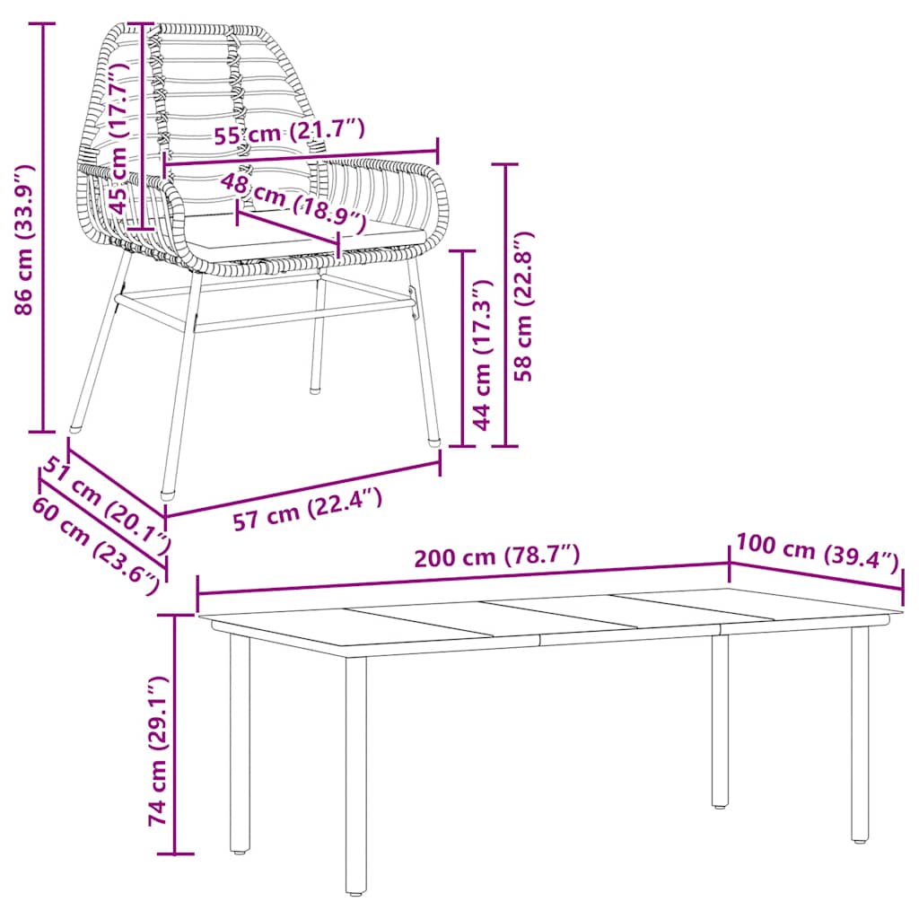 Set da Pranzo da Giardino 9 pz con Cuscini Polyrattan Vetro | homemem39