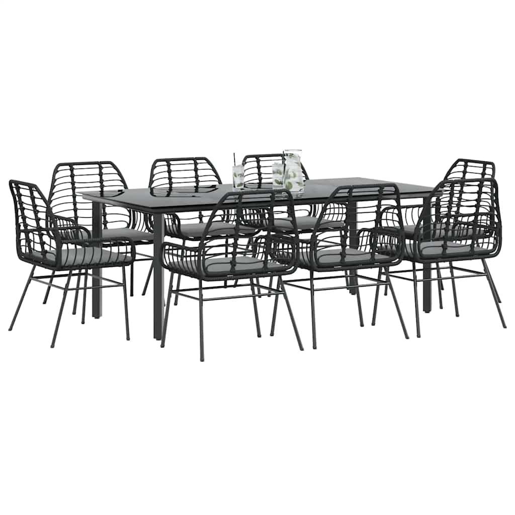 Set da Pranzo da Giardino 9 pz con Cuscini Polyrattan Vetro | homemem39