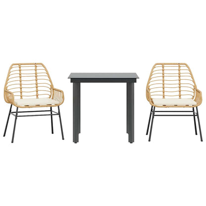 Set da Pranzo da Giardino 3pz con Cuscini Polyrattan Vetro | homemem39