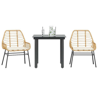 Set da Pranzo da Giardino 3pz con Cuscini Polyrattan Vetro | homemem39