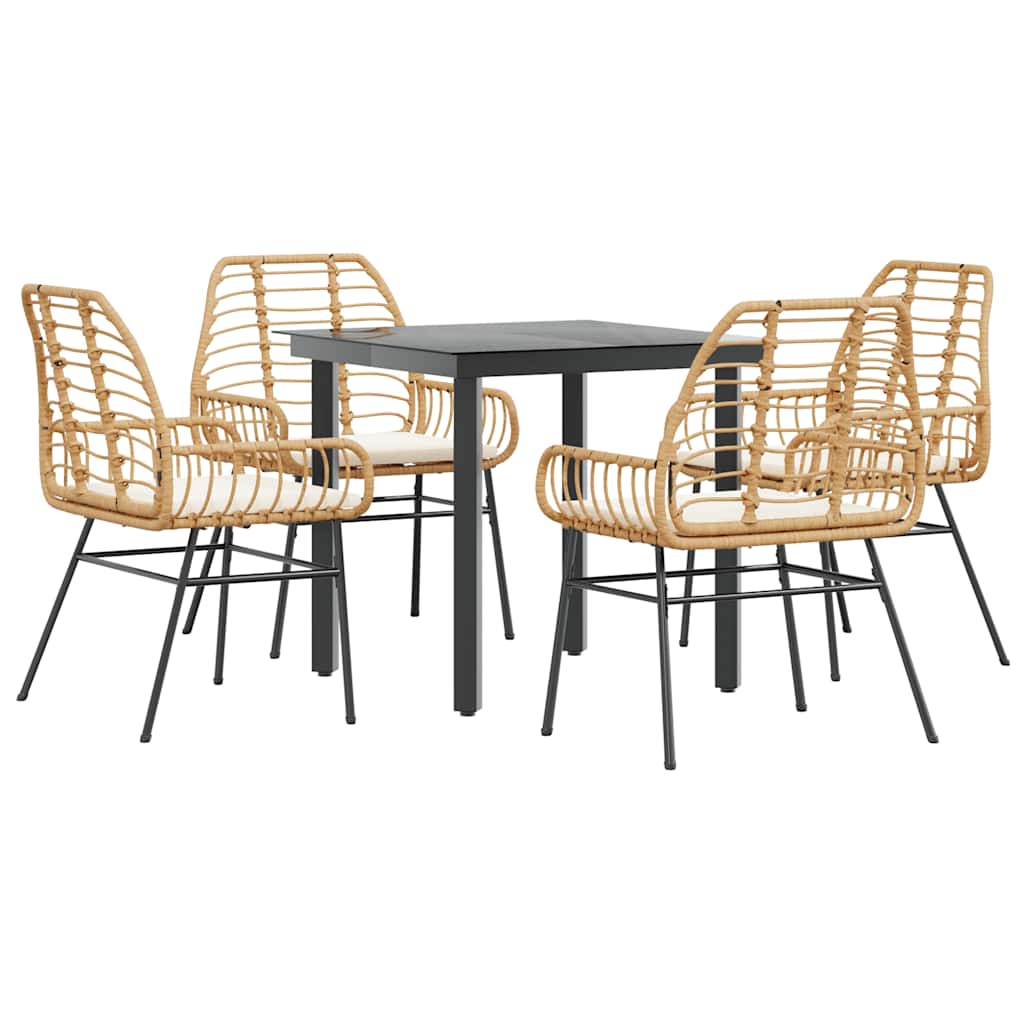 Set da Pranzo da Giardino 5pz con Cuscini Polyrattan Vetro | homemem39
