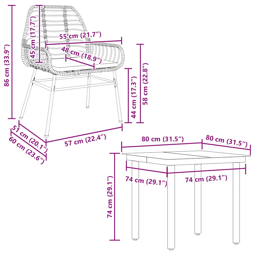 Set da Pranzo da Giardino 5pz con Cuscini Polyrattan Vetro | homemem39