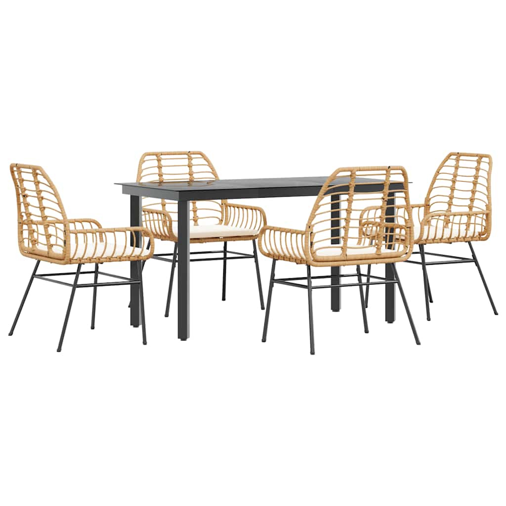 Set da Pranzo da Giardino 5pz con Cuscini Polyrattan Vetro | homemem39