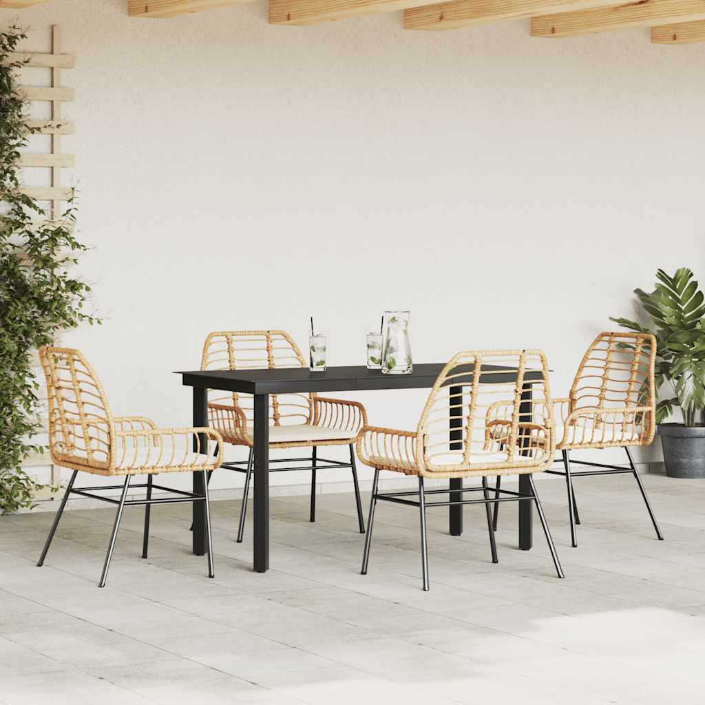 Set da Pranzo da Giardino 5pz con Cuscini Polyrattan Vetro | homemem39