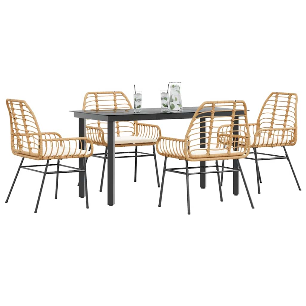 Set da Pranzo da Giardino 5pz con Cuscini Polyrattan Vetro | homemem39