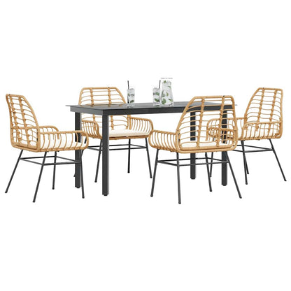 Set da Pranzo da Giardino 5pz con Cuscini Polyrattan Vetro | homemem39