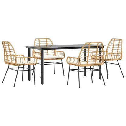 Set da Pranzo da Giardino 5pz con Cuscini Polyrattan Vetro | homemem39