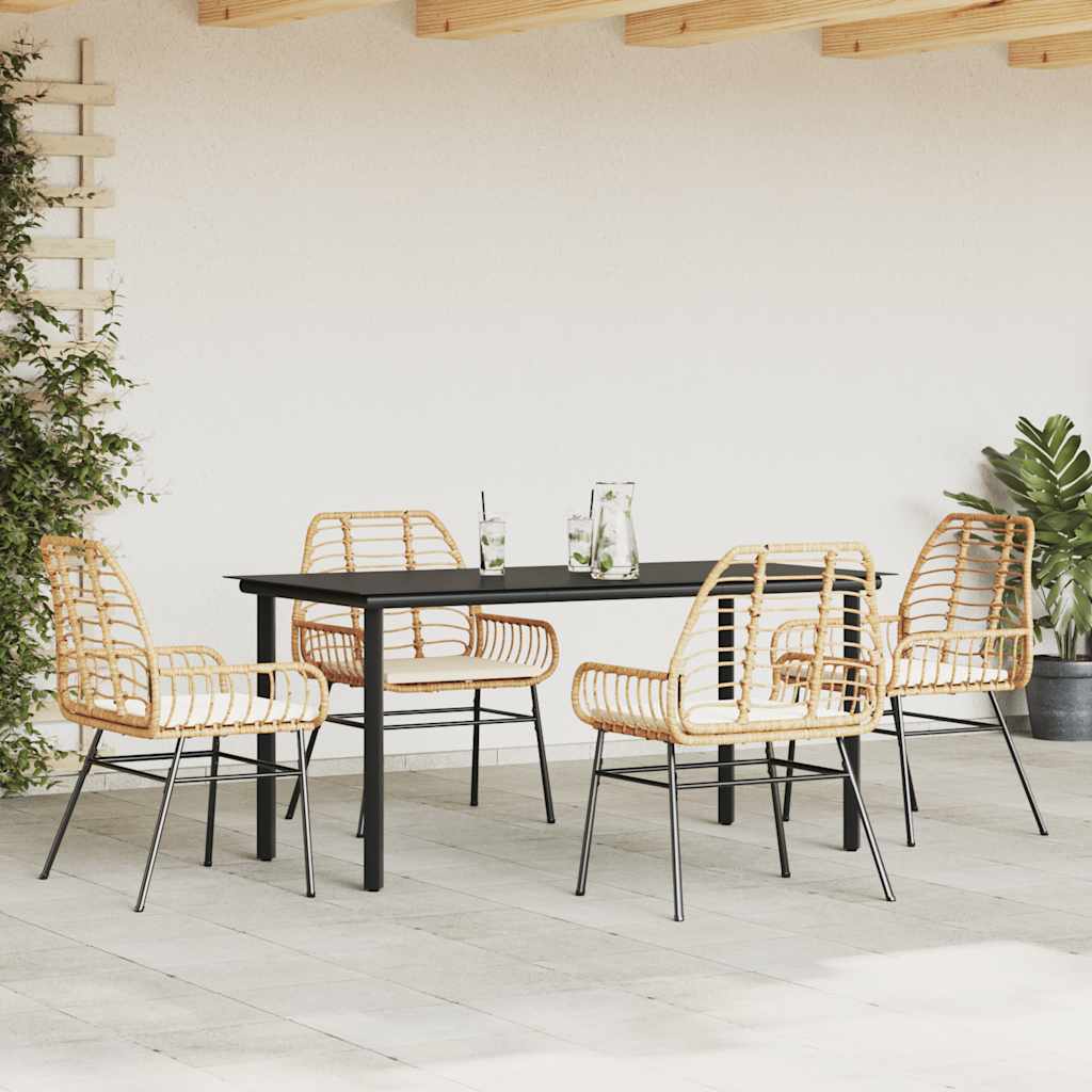Set da Pranzo da Giardino 5pz con Cuscini Polyrattan Vetro | homemem39