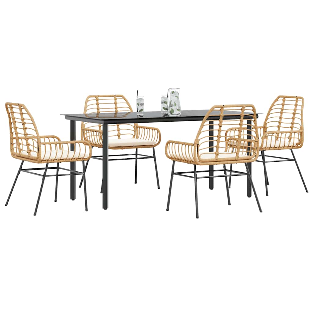 Set da Pranzo da Giardino 5pz con Cuscini Polyrattan Vetro | homemem39
