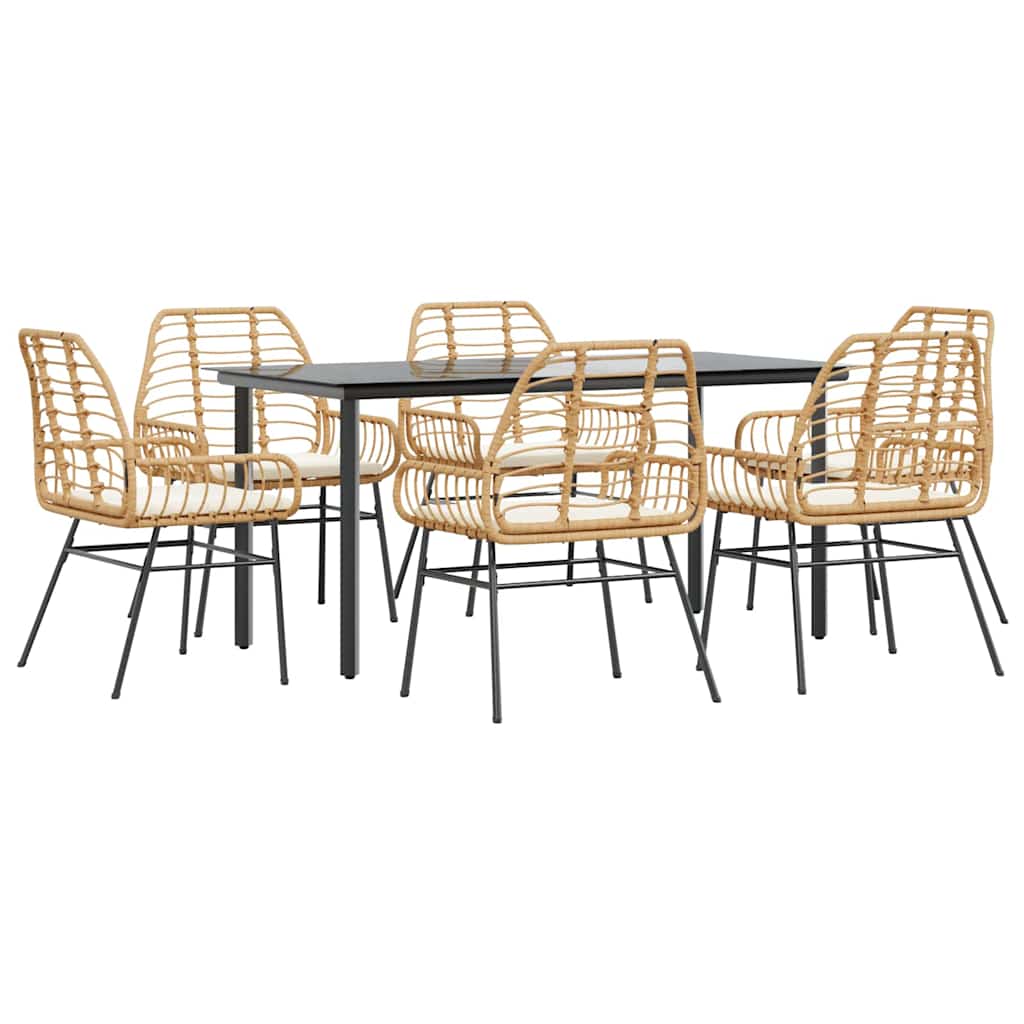 Set Pranzo da Giardino 7pz con Cuscini Marrone Polyrattan Vetro | homemem39