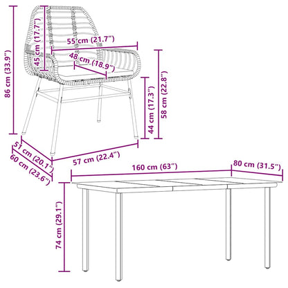 Set Pranzo da Giardino 7pz con Cuscini Marrone Polyrattan Vetro | homemem39