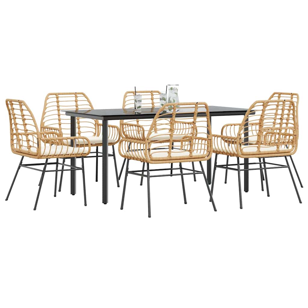 Set Pranzo da Giardino 7pz con Cuscini Marrone Polyrattan Vetro | homemem39