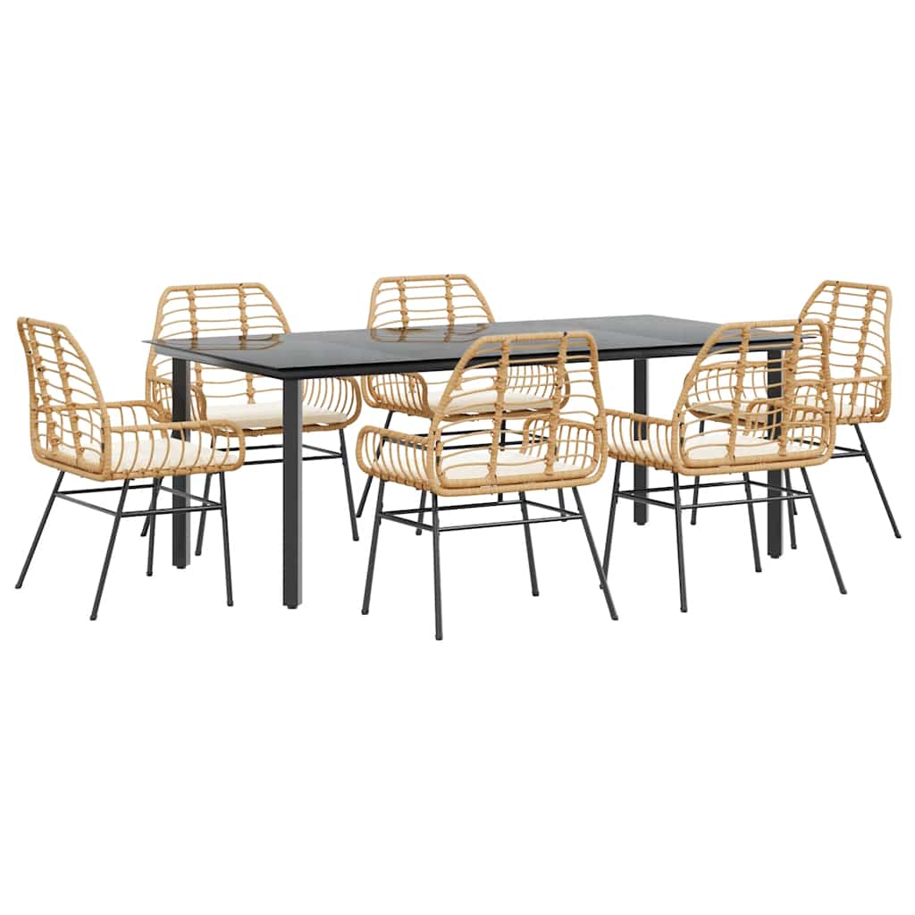 Set Pranzo da Giardino 7pz con Cuscini Marrone Polyrattan Vetro | homemem39