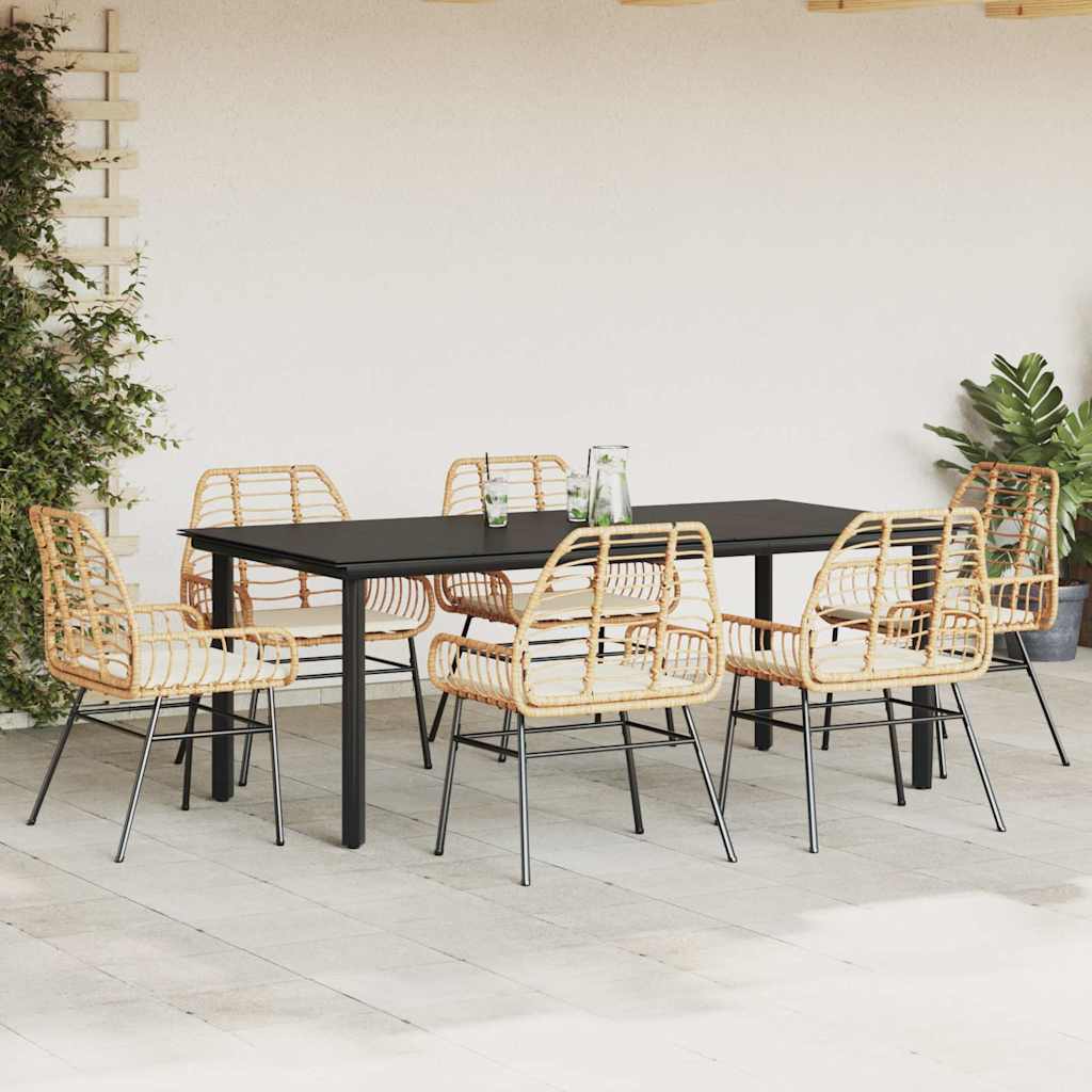 Set Pranzo da Giardino 7pz con Cuscini Marrone Polyrattan Vetro | homemem39