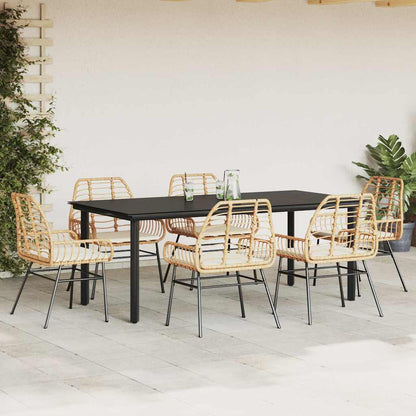 Set Pranzo da Giardino 7pz con Cuscini Marrone Polyrattan Vetro | homemem39