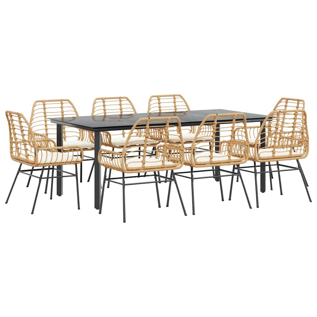 Set da Pranzo da Giardino 9 pz con Cuscini Polyrattan Vetro | homemem39