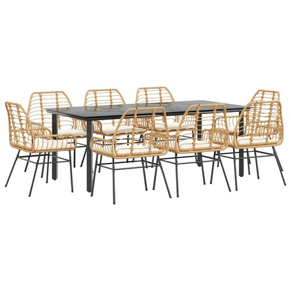 Set da Pranzo da Giardino 9 pz con Cuscini Polyrattan Vetro | homemem39