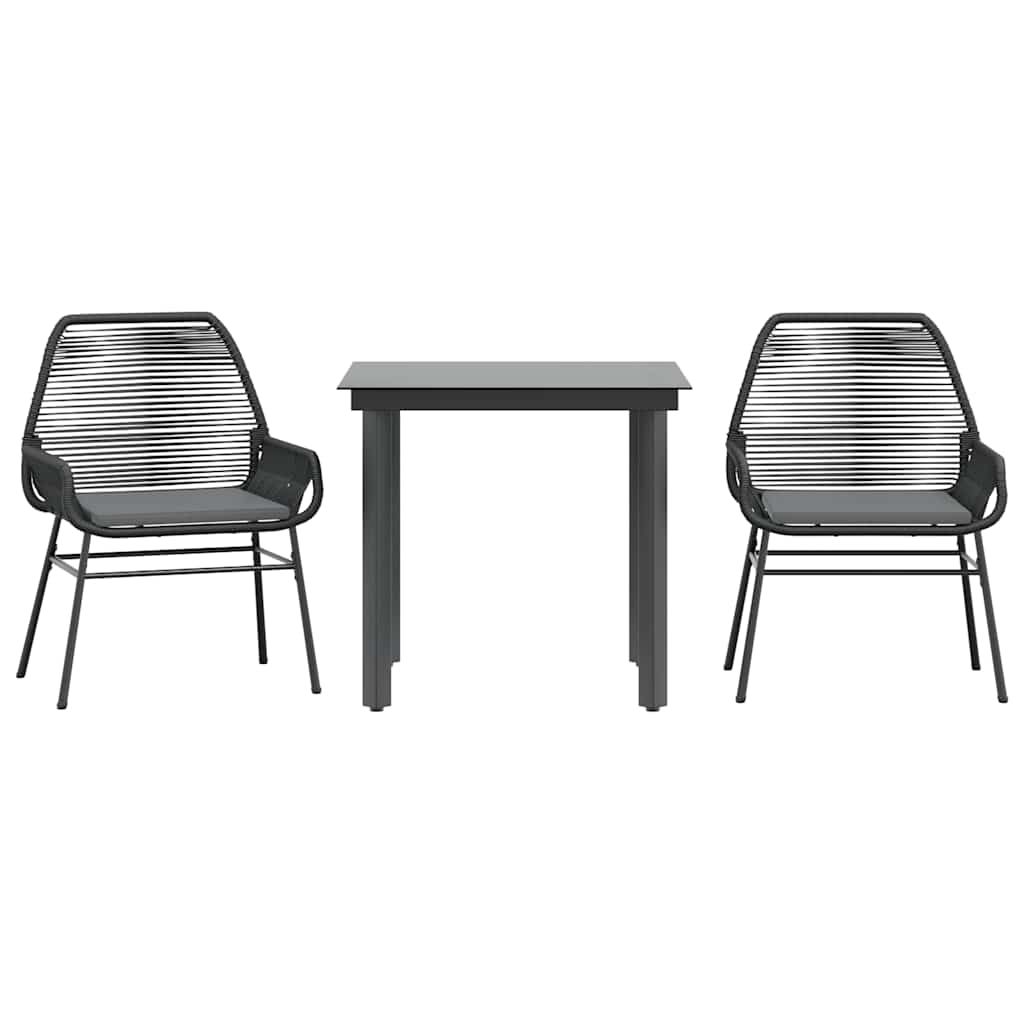Set da Pranzo da Giardino 3 pz con Cuscini Polyrattan Vetro | homemem39