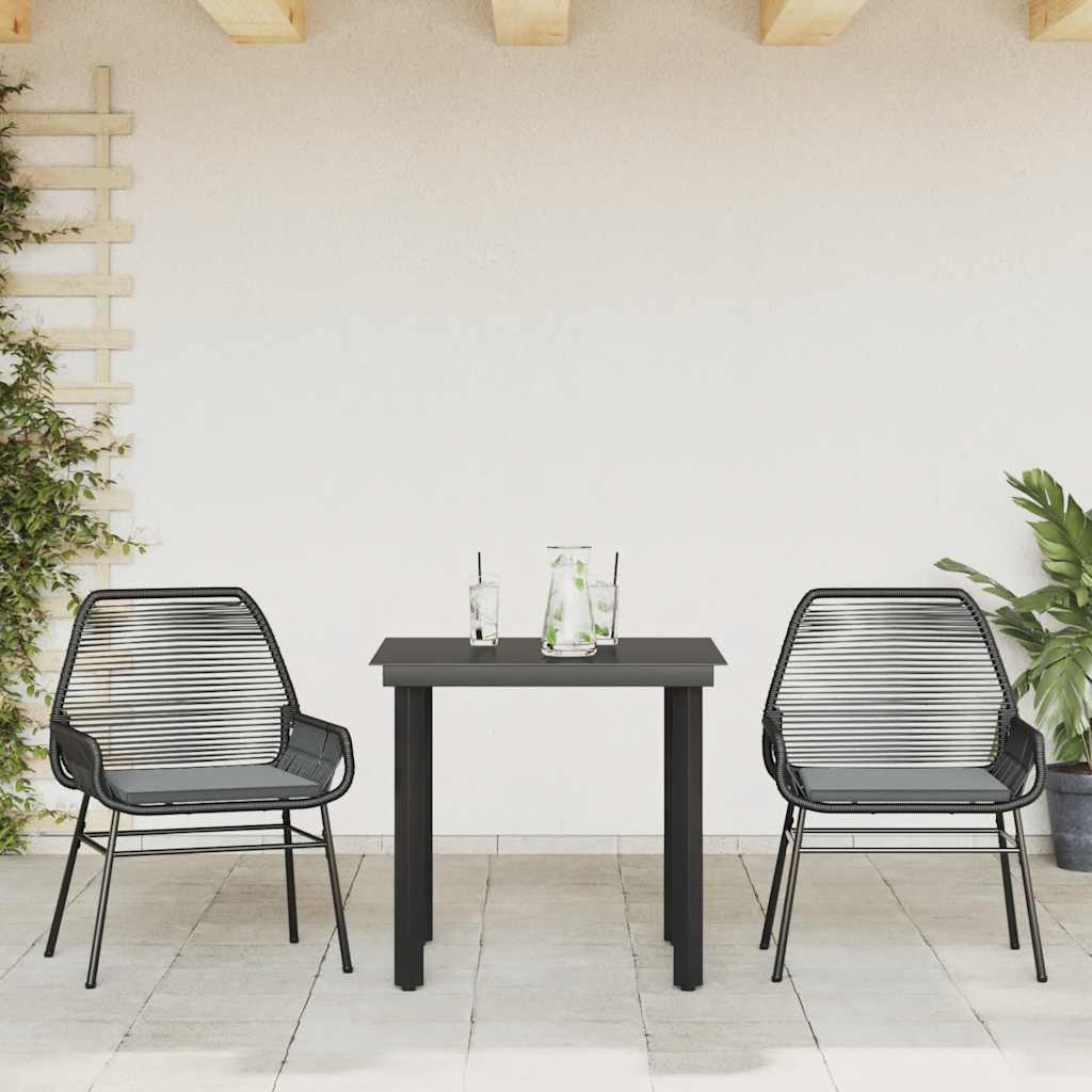 Set da Pranzo da Giardino 3 pz con Cuscini Polyrattan Vetro | homemem39