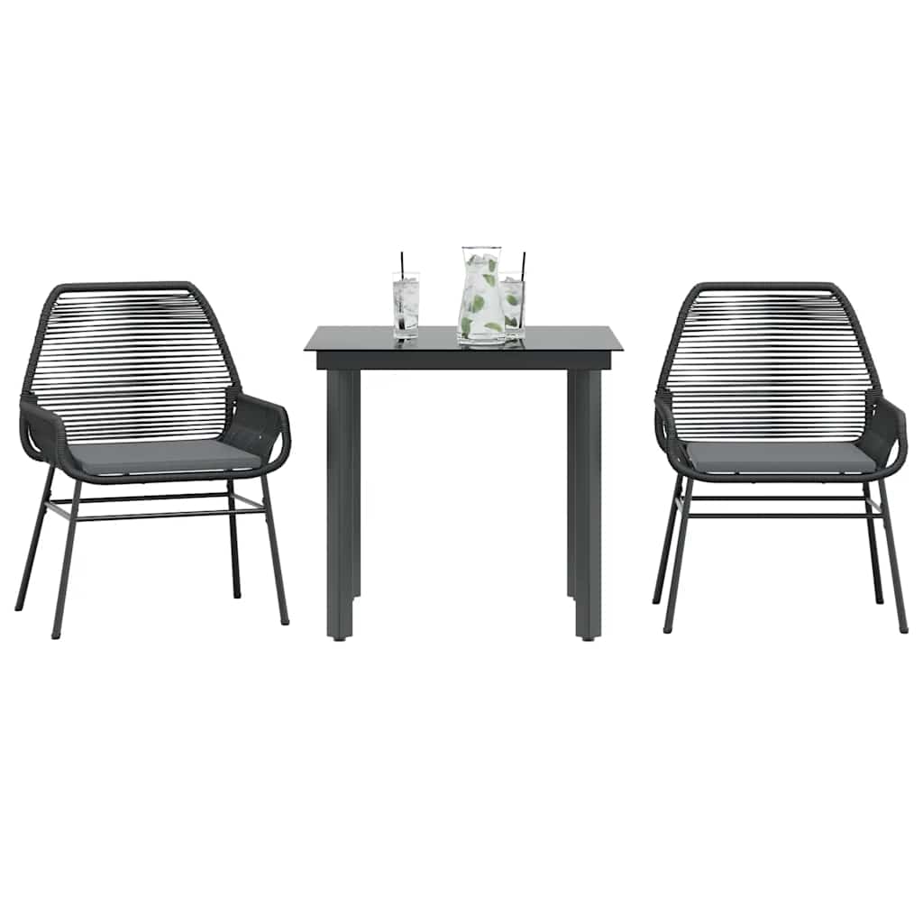 Set da Pranzo da Giardino 3 pz con Cuscini Polyrattan Vetro | homemem39