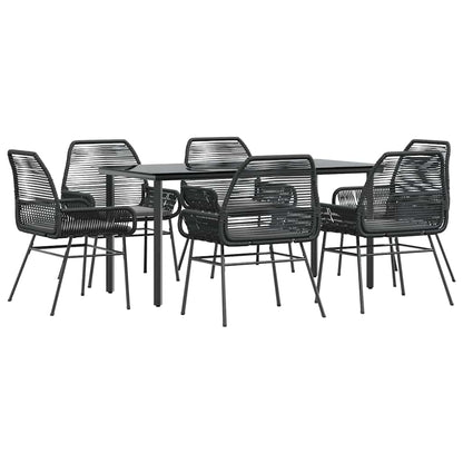 Set Pranzo da Giardino 7 pz Nero con Cuscini Polyrattan Vetro