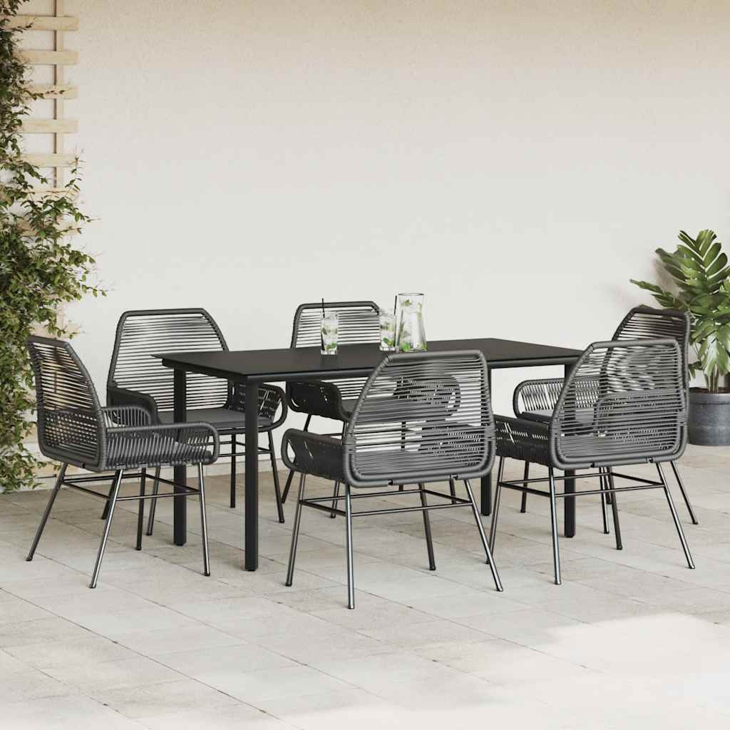Set Pranzo da Giardino 7 pz Nero con Cuscini Polyrattan Vetro