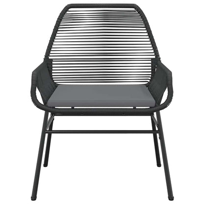 Set Pranzo da Giardino 7 pz Nero con Cuscini Polyrattan Vetro