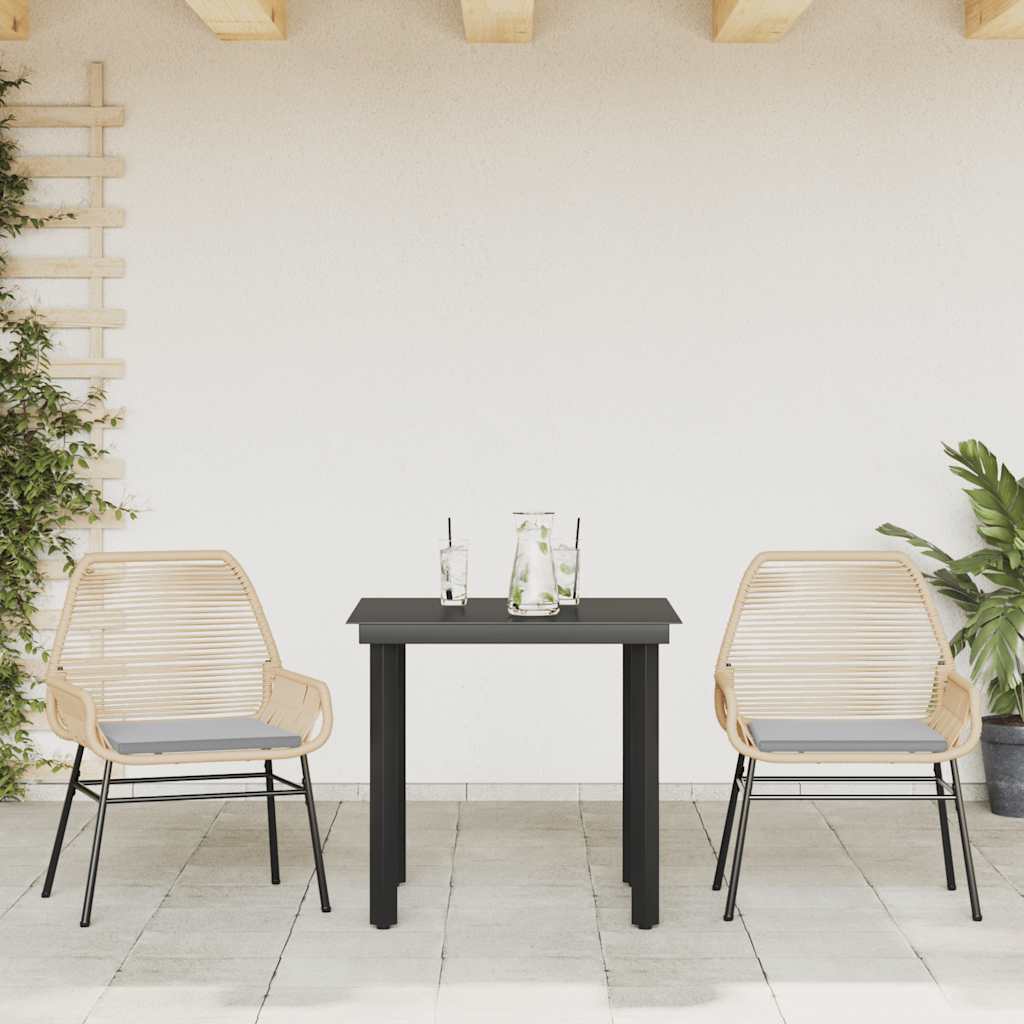 Set da Pranzo da Giardino 3pz con Cuscini Polyrattan Vetro | homemem39